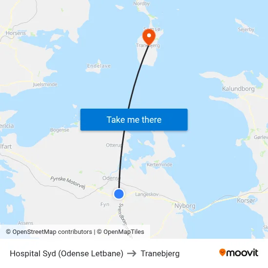 Hospital Syd (Odense Letbane) to Tranebjerg map