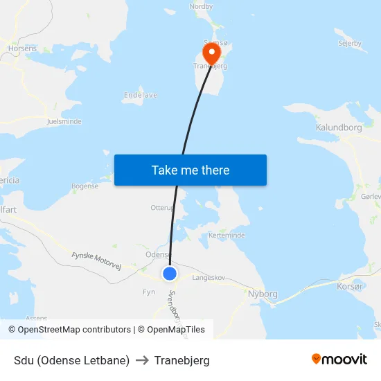 Sdu (Odense Letbane) to Tranebjerg map