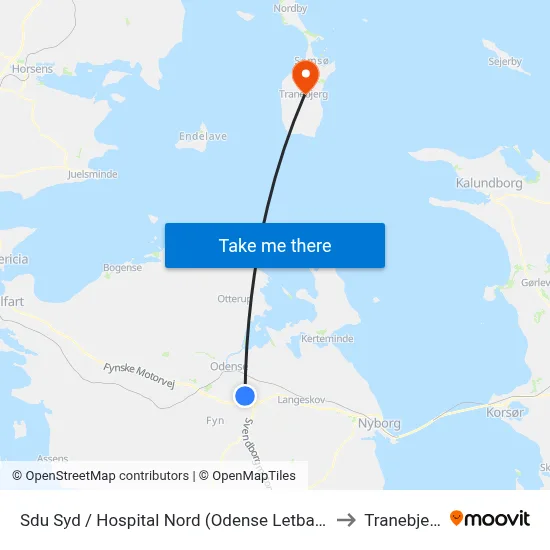 Sdu Syd / Hospital Nord (Odense Letbane) to Tranebjerg map