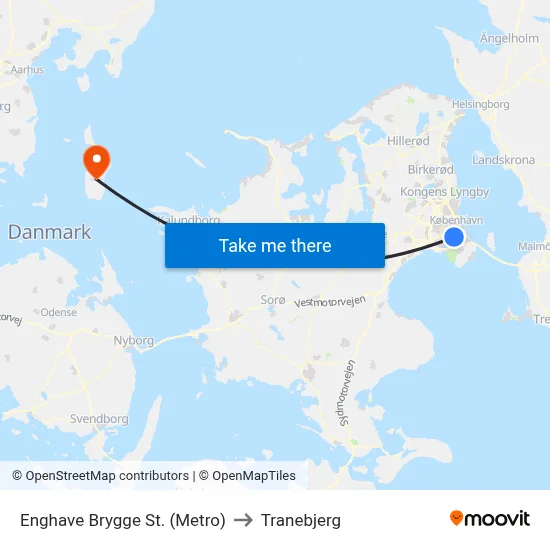 Enghave Brygge St. (Metro) to Tranebjerg map