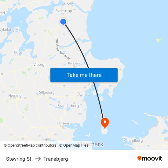 Støvring St. to Tranebjerg map