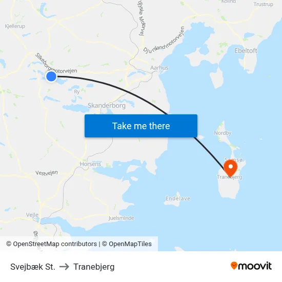 Svejbæk St. to Tranebjerg map