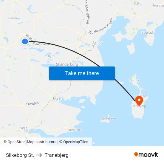 Silkeborg St. to Tranebjerg map