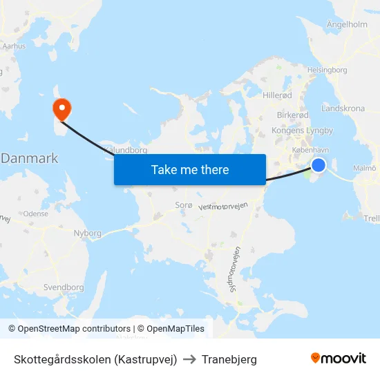 Skottegårdsskolen (Kastrupvej) to Tranebjerg map