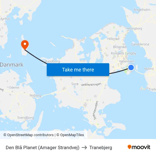 Den Blå Planet (Amager Strandvej) to Tranebjerg map
