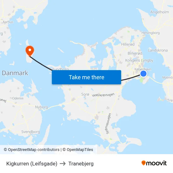 Kigkurren (Leifsgade) to Tranebjerg map