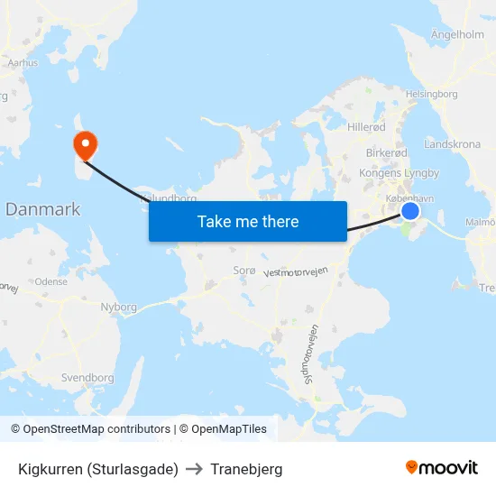 Kigkurren (Sturlasgade) to Tranebjerg map