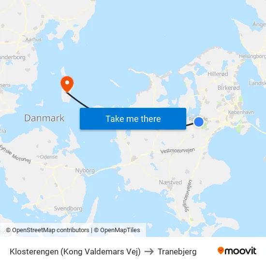 Klosterengen (Kong Valdemars Vej) to Tranebjerg map