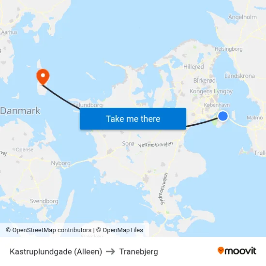 Kastruplundgade (Alleen) to Tranebjerg map