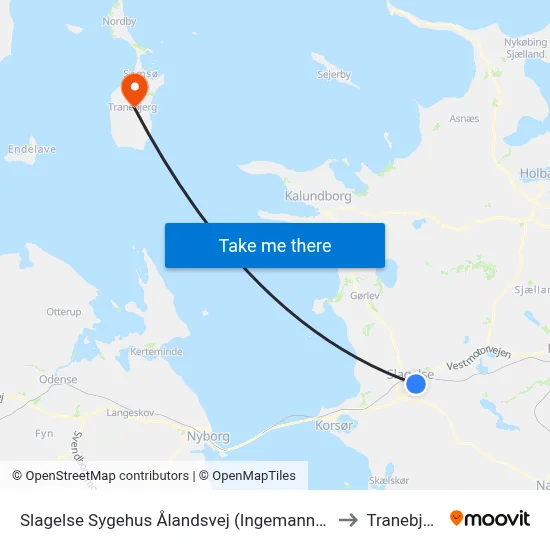 Slagelse Sygehus Ålandsvej (Ingemannsvej) to Tranebjerg map