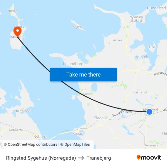Ringsted Sygehus (Nørregade) to Tranebjerg map