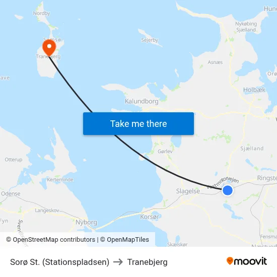 Sorø St. (Stationspladsen) to Tranebjerg map