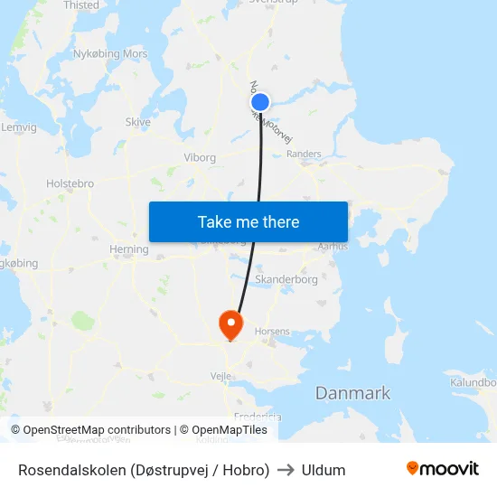 Rosendalskolen (Døstrupvej / Hobro) to Uldum map