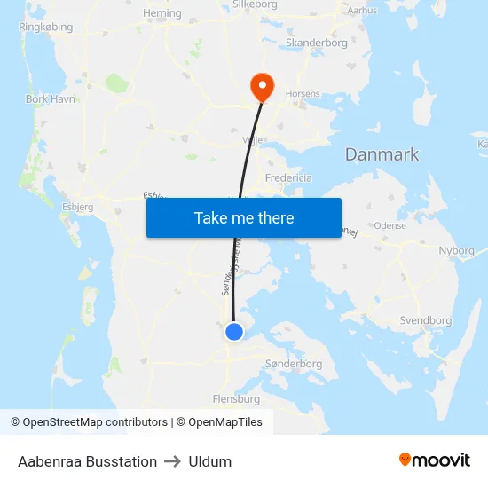 Aabenraa Busstation to Uldum map
