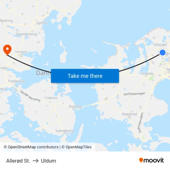 Allerød St. to Uldum map