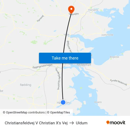 Christiansfeldvej V Christian X's Vej to Uldum map