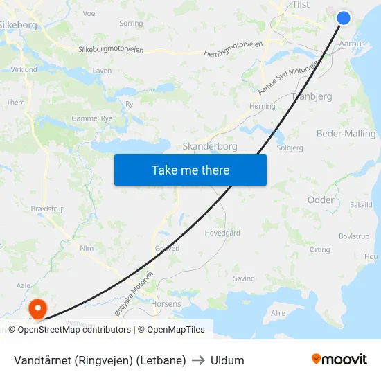 Vandtårnet (Ringvejen) (Letbane) to Uldum map