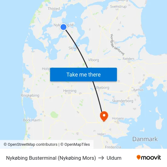 Nykøbing Busterminal (Nykøbing Mors) to Uldum map