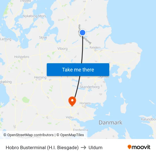 Hobro Busterminal (H.I. Biesgade) to Uldum map