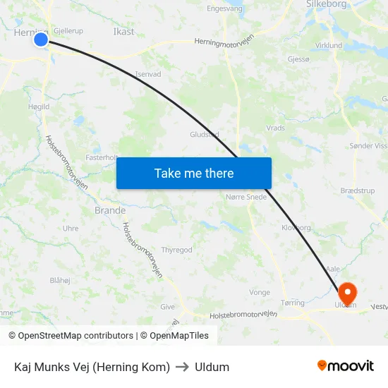 Kaj Munks Vej (Herning Kom) to Uldum map