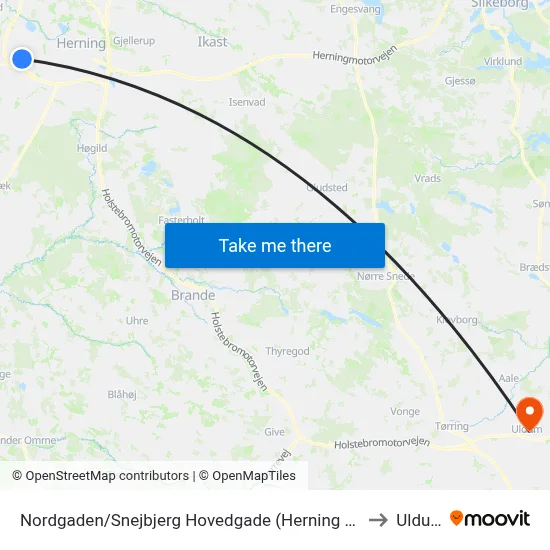 Nordgaden/Snejbjerg Hovedgade (Herning Kom) to Uldum map