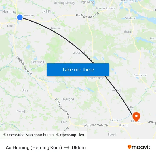 Au Herning (Herning Kom) to Uldum map