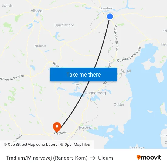 Tradium/Minervavej (Randers Kom) to Uldum map