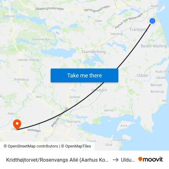 Kridthøjtorvet/Rosenvangs Allé (Aarhus Kom) to Uldum map