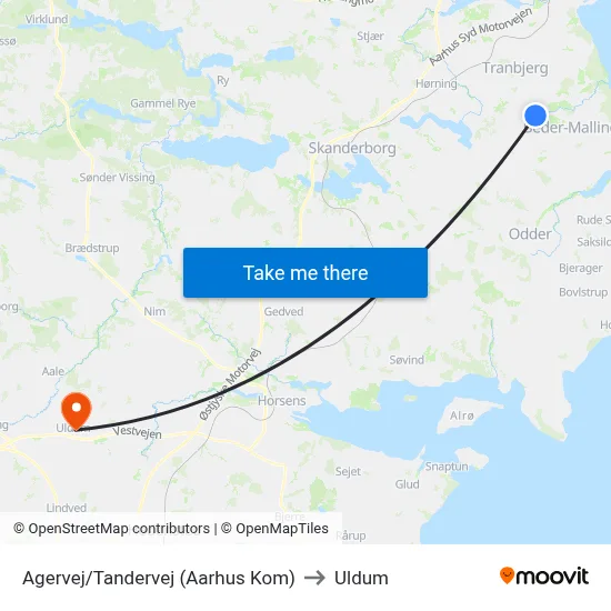 Agervej/Tandervej (Aarhus Kom) to Uldum map