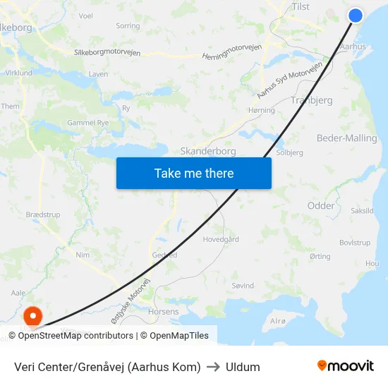 Veri Center/Grenåvej (Aarhus Kom) to Uldum map