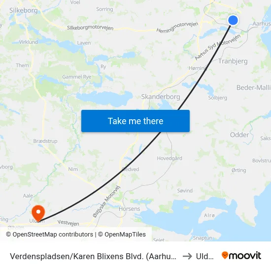 Verdenspladsen/Karen Blixens Blvd. (Aarhus Kom) to Uldum map