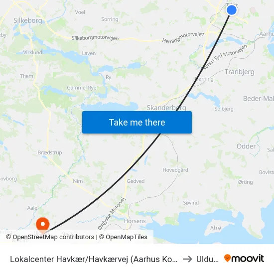 Lokalcenter Havkær/Havkærvej (Aarhus Kom) to Uldum map