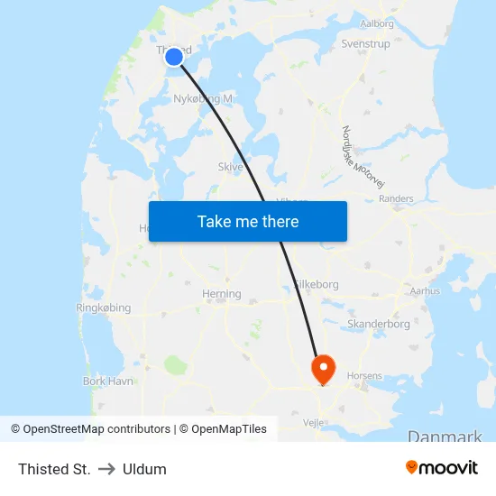 Thisted St. to Uldum map