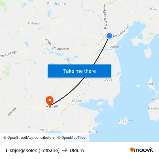 Lisbjergskolen (Letbane) to Uldum map