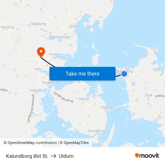 Kalundborg Øst St. to Uldum map