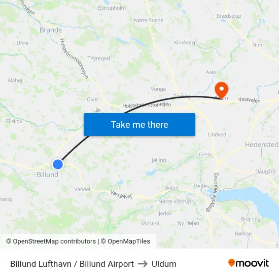 Billund Lufthavn / Billund Airport to Uldum map