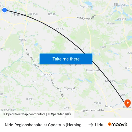 Nido Regionshospitalet Gødstrup (Herning Kom) to Uldum map