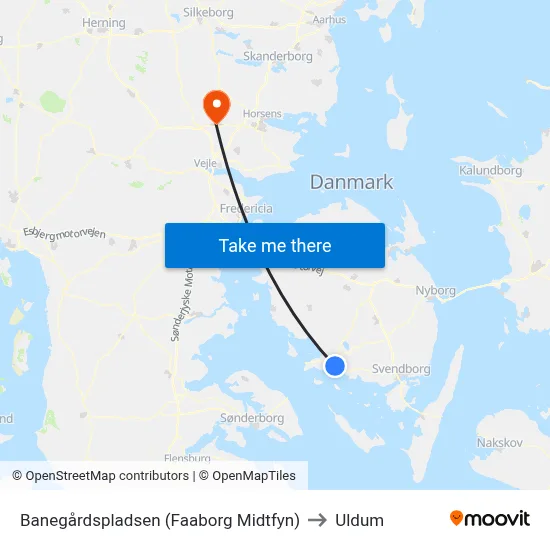 Banegårdspladsen (Faaborg Midtfyn) to Uldum map