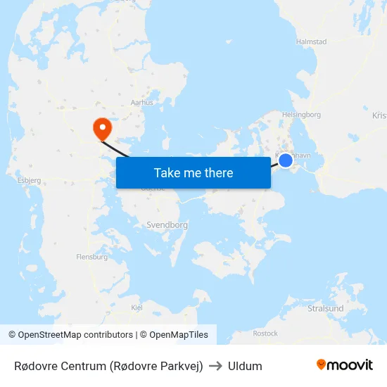 Rødovre Centrum (Rødovre Parkvej) to Uldum map