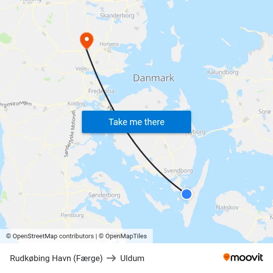 Rudkøbing Havn (Færge) to Uldum map