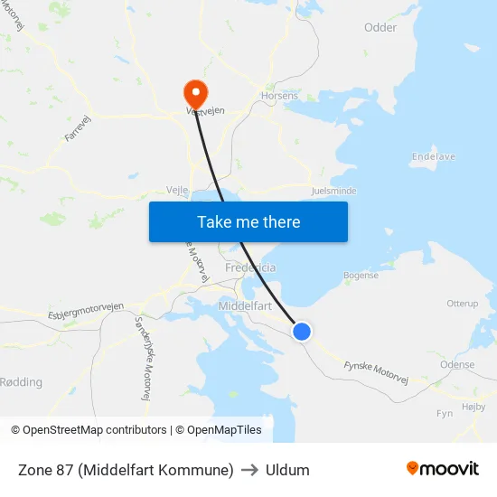 Zone 87 (Middelfart Kommune) to Uldum map