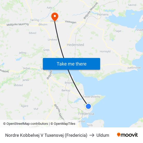 Nordre Kobbelvej V Tuxensvej (Fredericia) to Uldum map