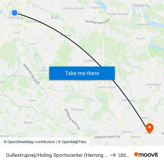 Gullestrupvej/Holing Sportscenter (Herning Kom) to Uldum map