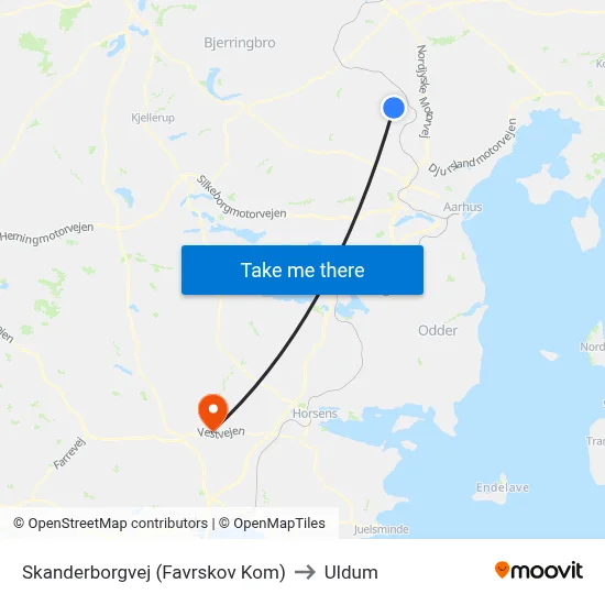 Skanderborgvej (Favrskov Kom) to Uldum map