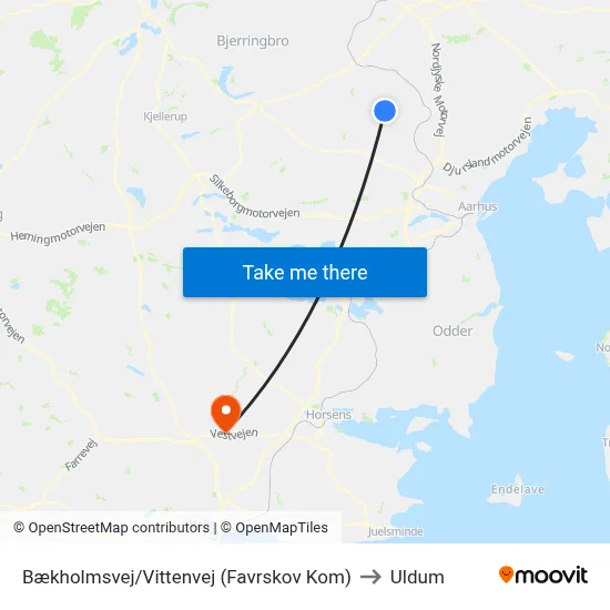 Bækholmsvej/Vittenvej (Favrskov Kom) to Uldum map