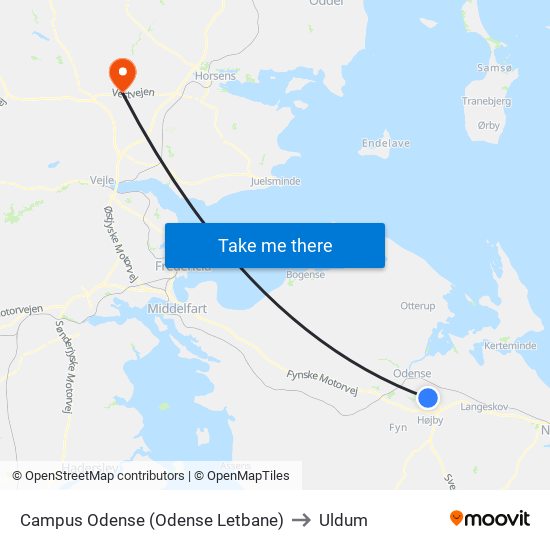 Campus Odense (Odense Letbane) to Uldum map