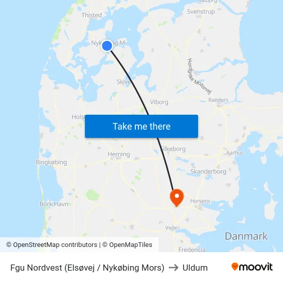 Fgu Nordvest (Elsøvej / Nykøbing Mors) to Uldum map