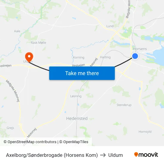 Axelborg/Sønderbrogade (Horsens Kom) to Uldum map