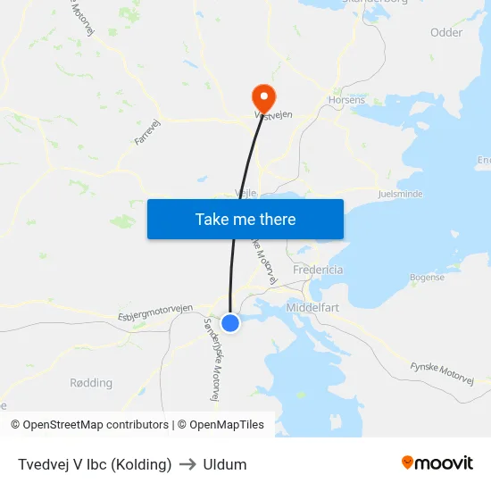 Tvedvej V Ibc (Kolding) to Uldum map