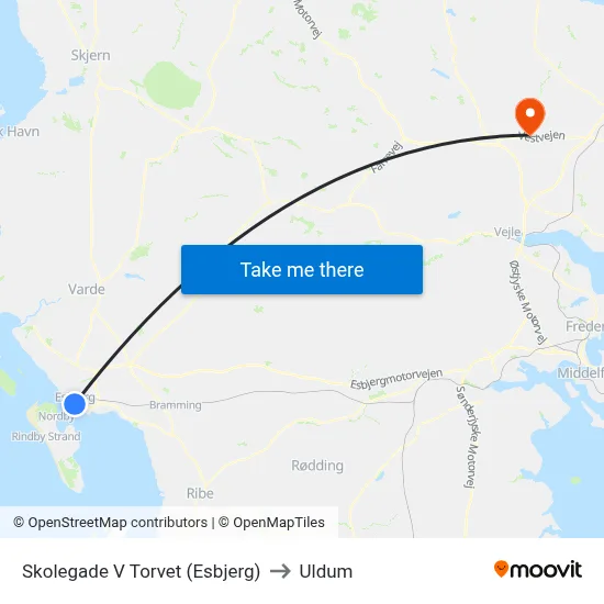 Skolegade V Torvet (Esbjerg) to Uldum map